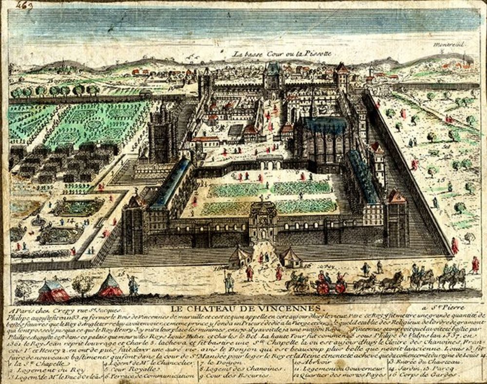 Le château de Vincennes (s.d.) avec en arrière-plan Bagnolet, La Pissotte, Montreuil (estampe) © Coll. Musée de l’Histoire vivante