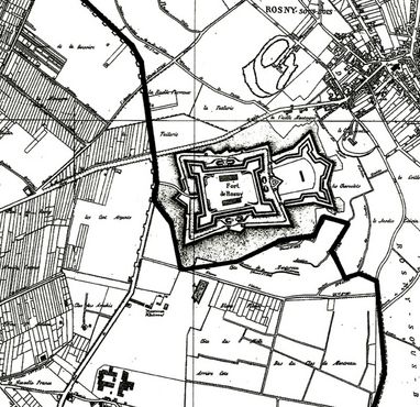 Carte de Montreuil de 1870 représentant le fort de Rosny (détail) ©Coll. Musée de l’Histoire vivante