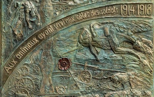 Commémoration de l'Armistice du 11 novembre 1918 - Montreuil rend hommage aux animaux tués pendant la Grande guerre en dévoilant une plaque commémorative au pied du monument aux morts du cimetière communal