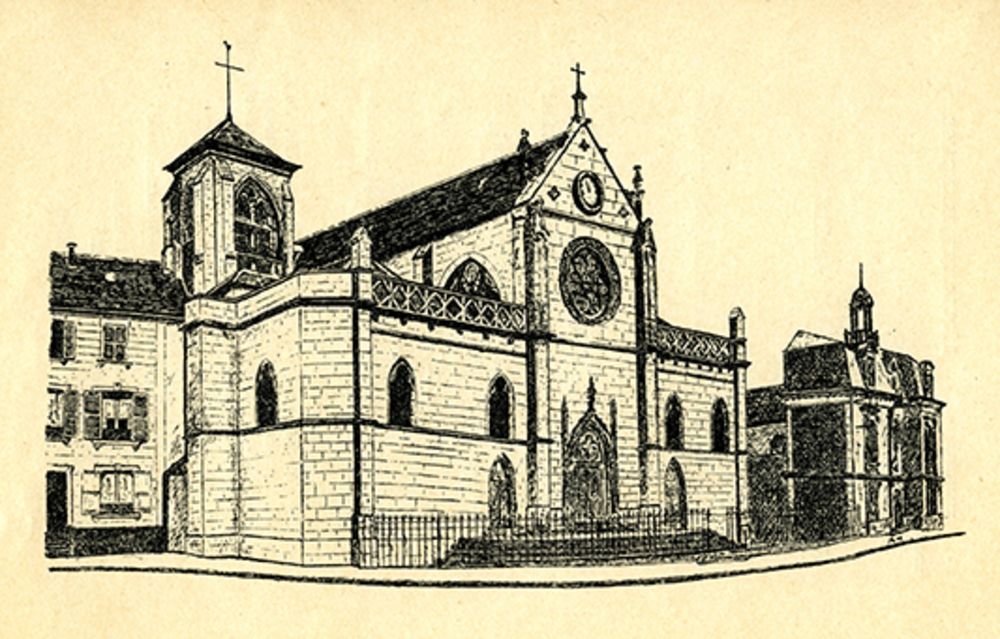 L’église Saint-Pierre-Saint-Paul de Montreuil, gravure extraite de l’ouvrage d’Eugène Lauriau, Montreuil, 1927 © Coll. Musée de l’Histoire vivante