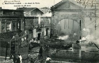 L’incendie de l’usine JEP, le 28 avril 1909 (carte postale) ©Coll. Musée de l’Histoire vivante