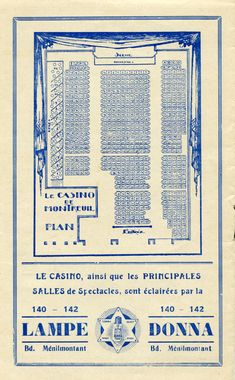Verso du programme du Casino, 1928-1929, avec le plan de la salle ©Coll. Musée de l’Histoire vivante