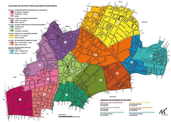 Carte de la ville de Montreuil et de ses secteurs