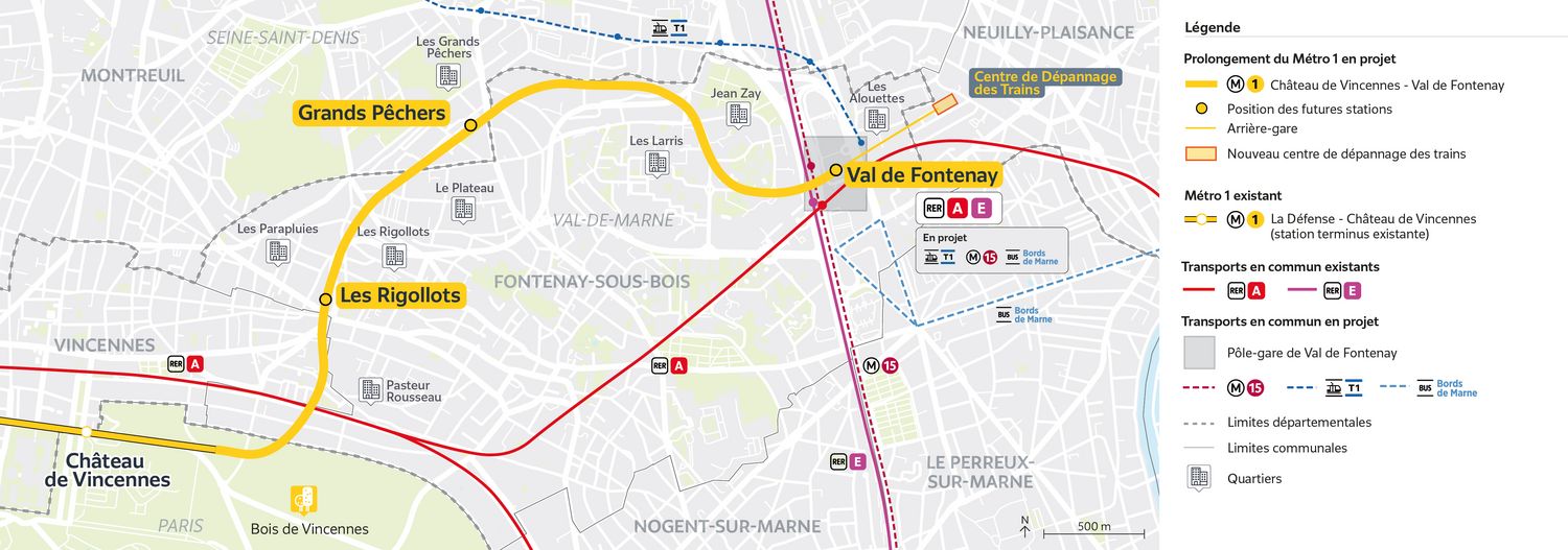 Le tracé du prolongement de la ligne 1 du métro