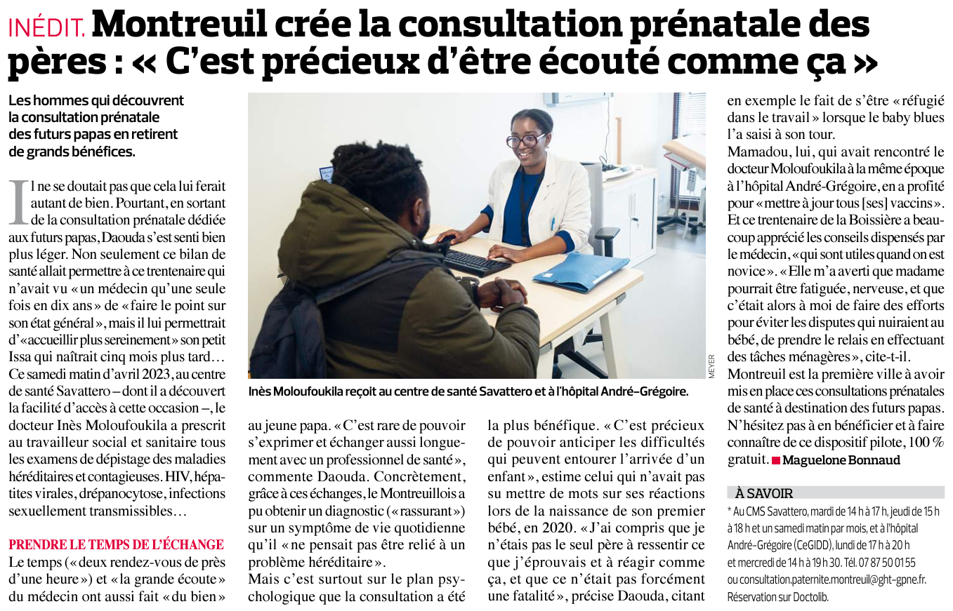 Montreuil crée la consultation prénatale des pères : "C’est précieux d’être écouté comme ça"